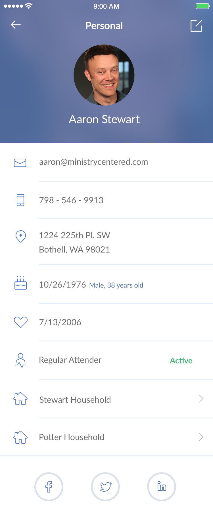 Mobile Profile - Main View